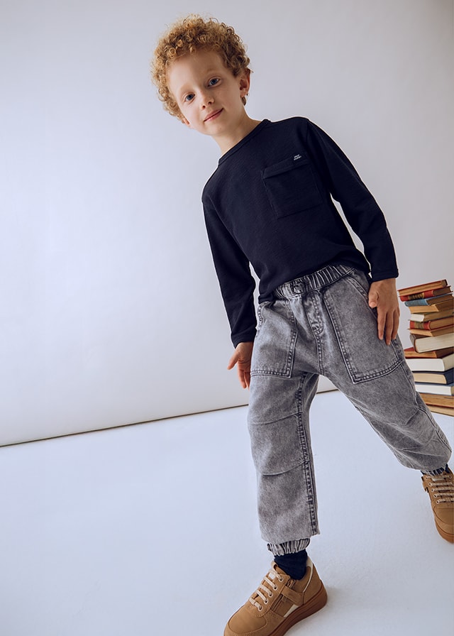 Mayoral Erkek Çocuk Jogger Denim Pantolon – Gri (4-10 Yaş) | Lastikli Bel ve Paça, Cepli, Rahat Kesim