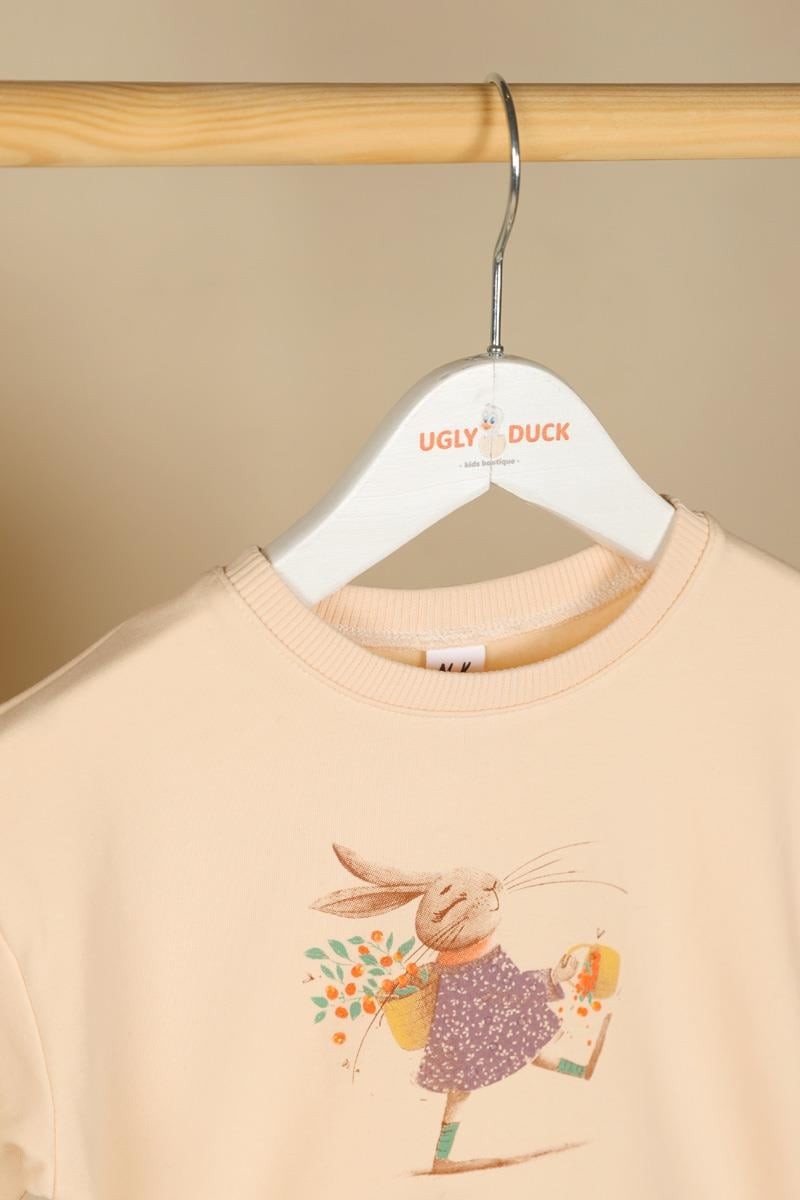 09-36 Ay Kız Bebek Krem-Kahve Renk Tavşanlı Sweat Şort Takım