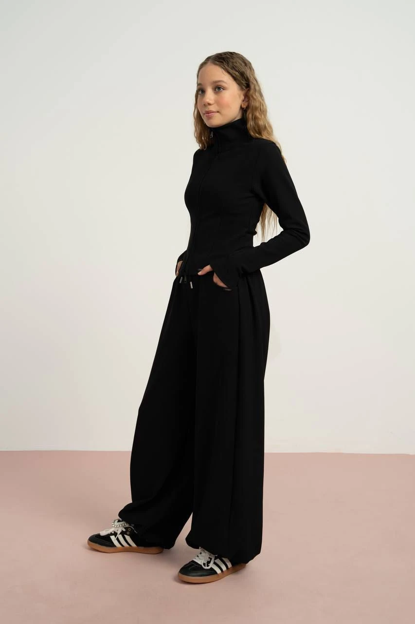 09-15 YAŞ ARASI KIZ ÇOCUKMİLANO HIRKA PANTOLON İKİLİ TAKIM - SİYAH