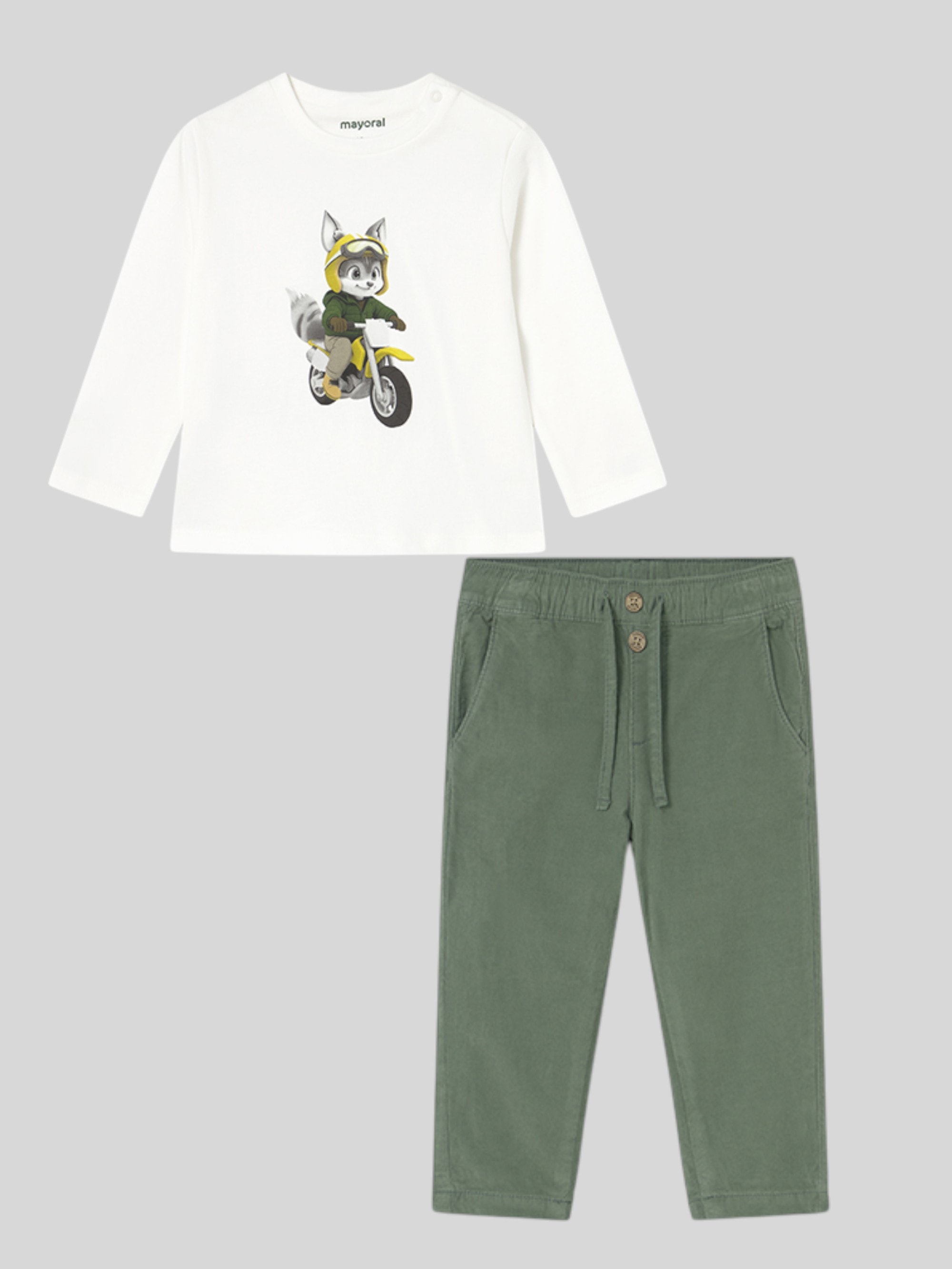 MAYORAL MOTORCU UZUN KOL SWEAT İÇİ ASTARLI KADİFE PANTOLON TAKIM (01-04 YAŞ ARASI) - ÇAĞLA YEŞİLİ
