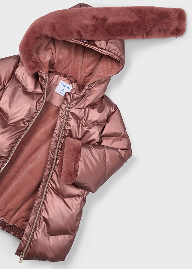 Mayoral 4-10 Yaş Kız Çocuk Parlak Pembe Renk Kapüşonlu, İçi Polarlı, Su İtici ve Rüzgar Geçirmez, Kemer Detaylı Mont