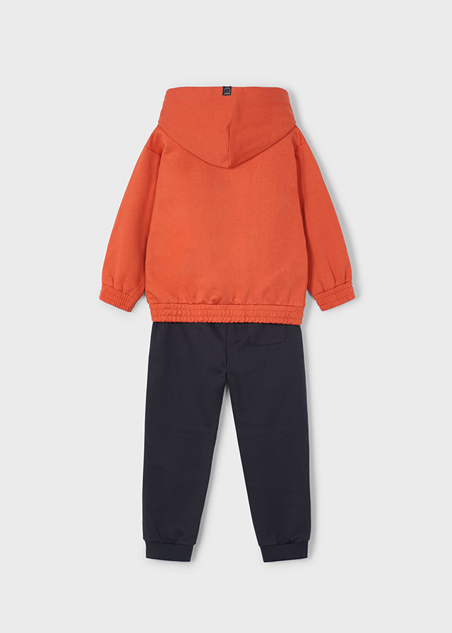 Mayoral 4-10 Yaş Erkek Çocuk Turuncu Kapüşonlu Baskılı Sweatshirt ve Siyah Eşofman Altı Takımı