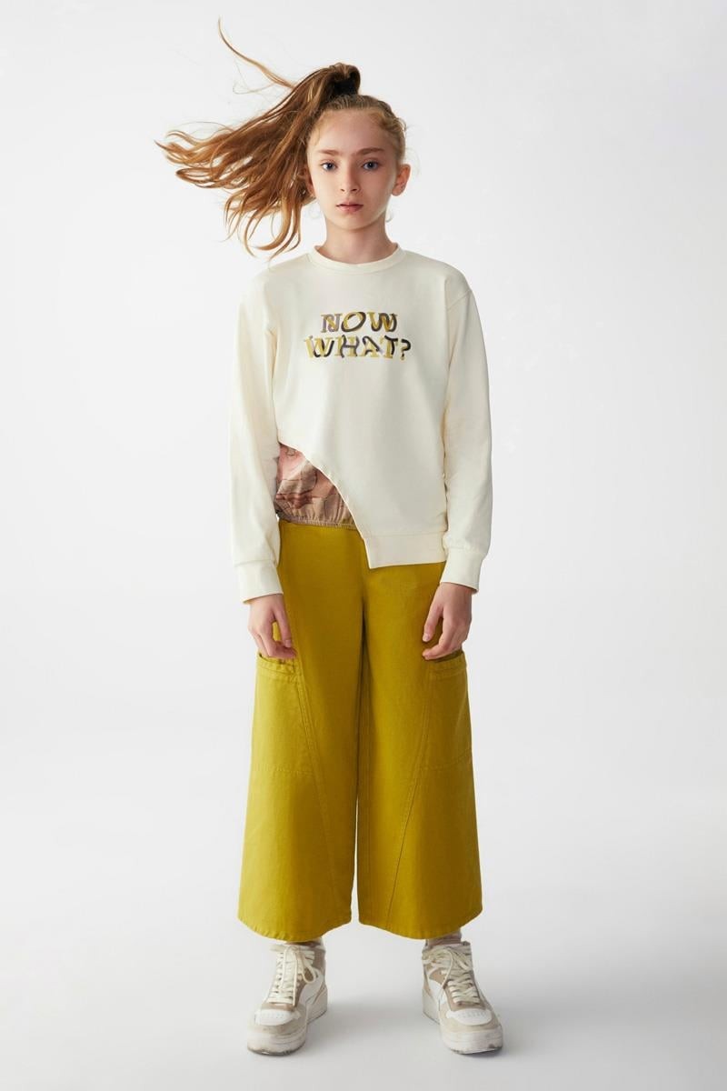 08-14 Yaş Kız Çocuk Krem-Yeşil Renk Vega Sweat Pantolon Takım