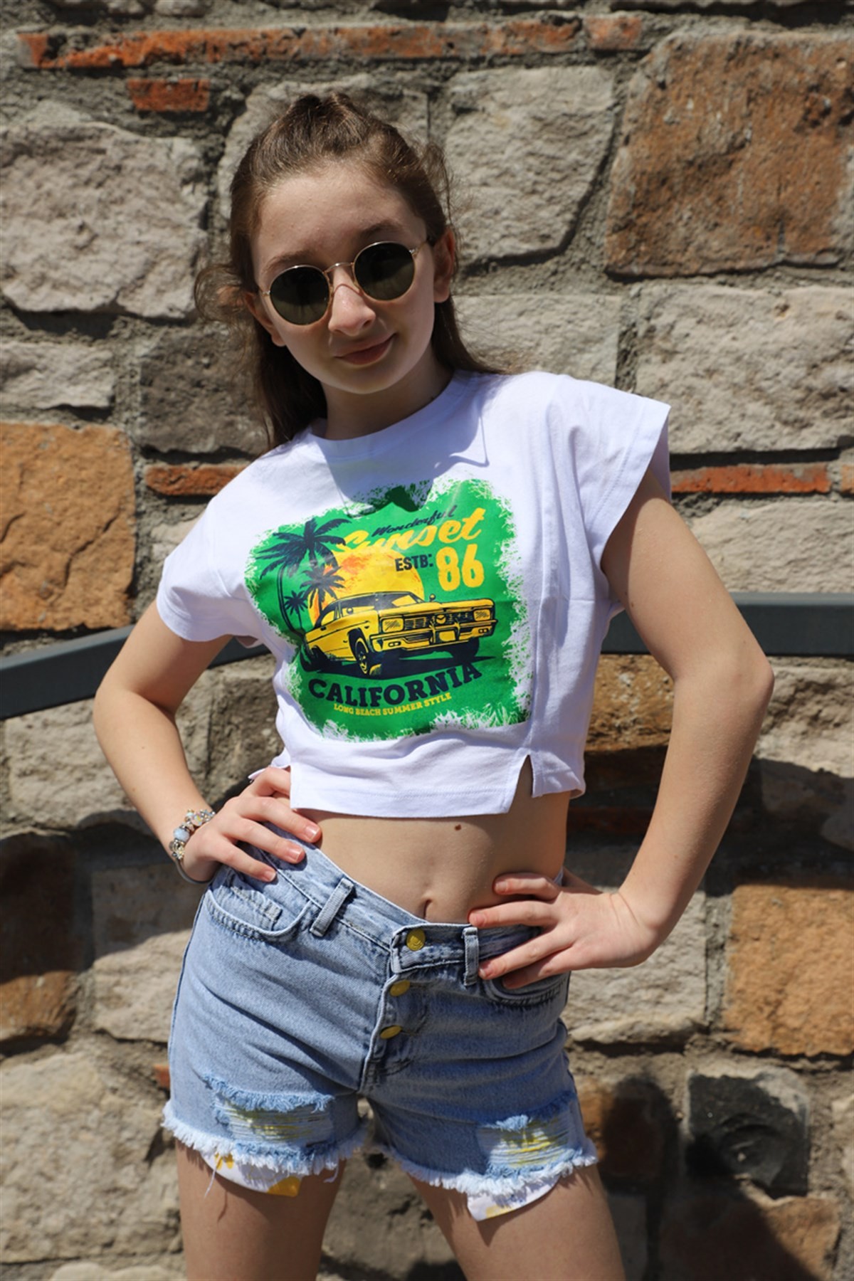 09-14 Yaş Kız Çocuk Beyaz Sunset T-shirt