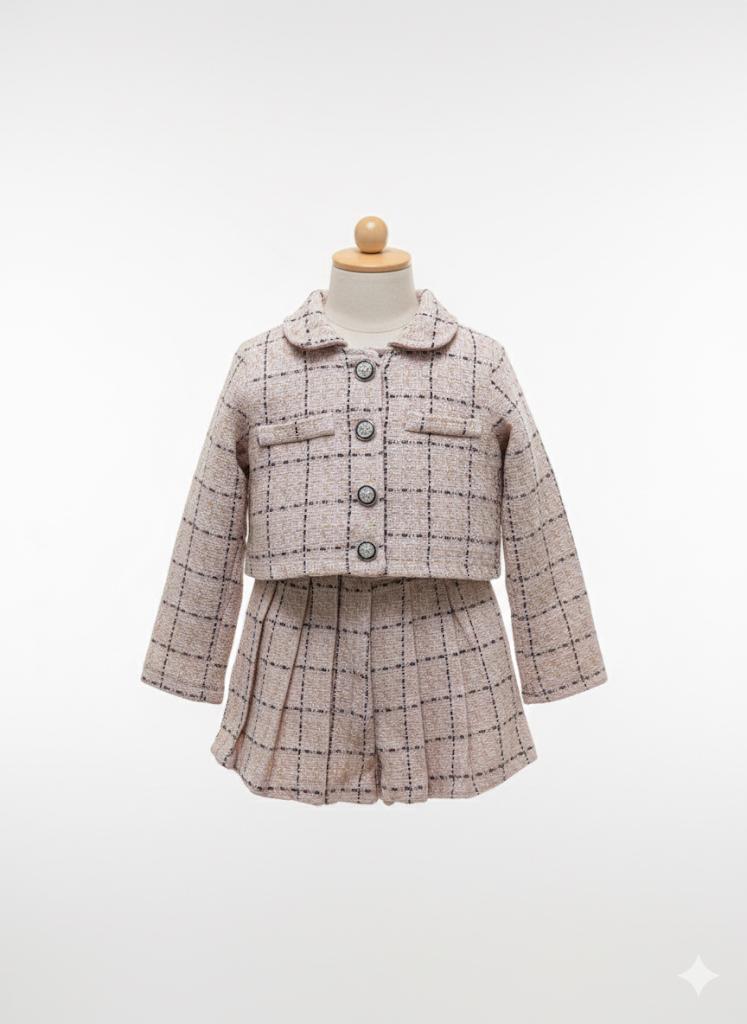 UGLY DUCK 05-14 YAŞ ŞANEL KUMAŞ DÜĞMELİ CEKET ETEK İKİLİ TAKIM - PEMBE