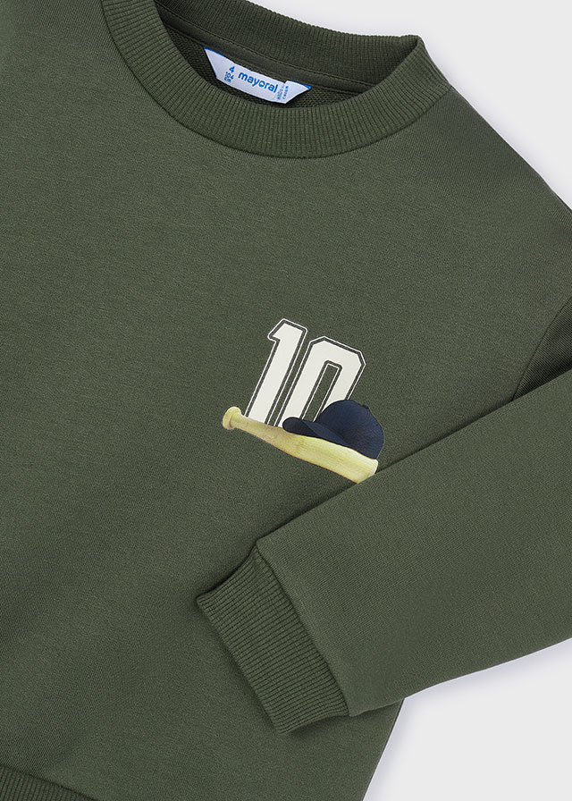 Mayoral 4-10 Yaş Erkek Çocuk Yeşil Sweatshirt – Ön ve Arkası Baskılı, İç Hafif Şardonlu