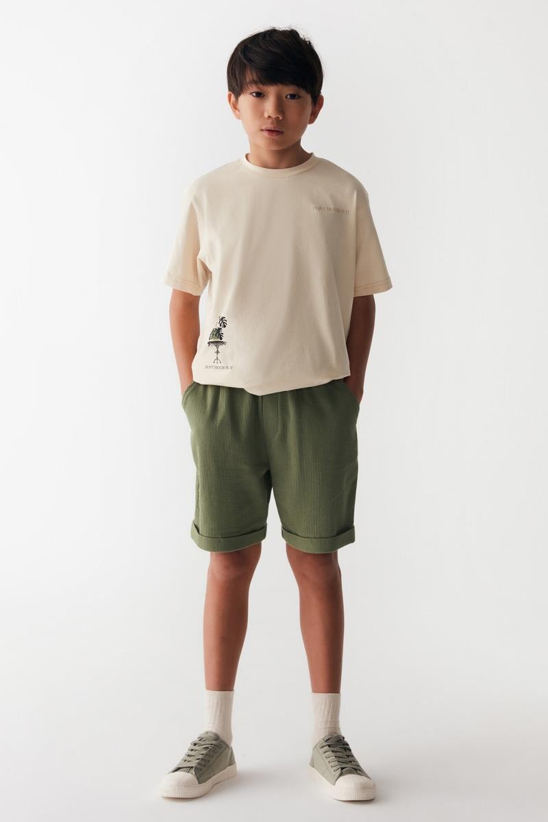08-14 Yaş Erkek Çocuk Krem-Yeşil Renk Others T-Shirt Şort Takım