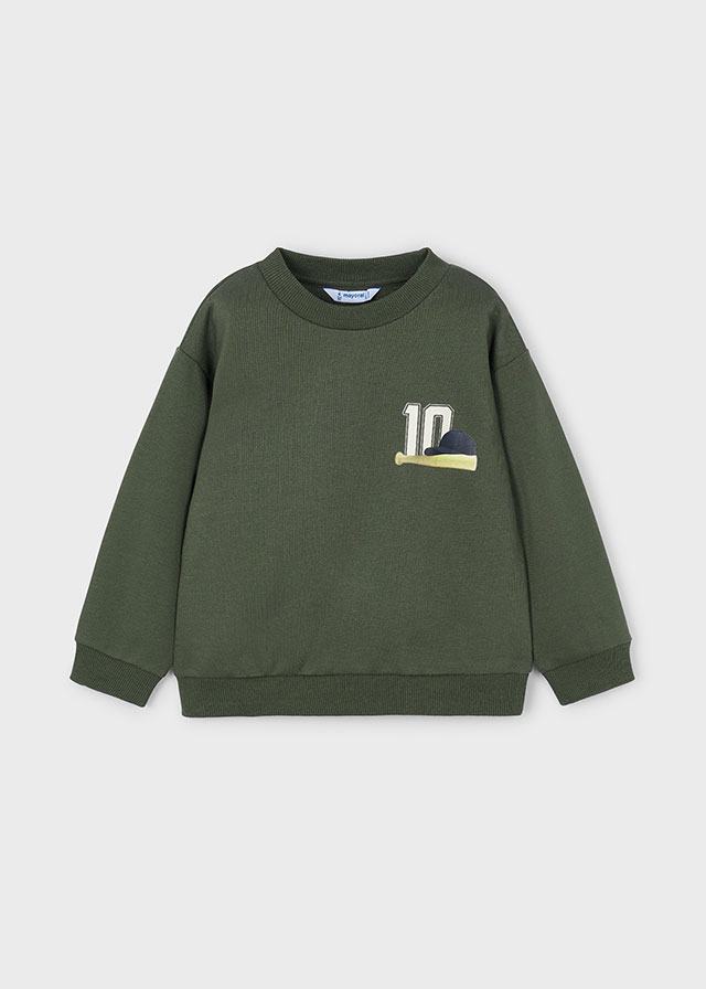 Mayoral 4-10 Yaş Erkek Çocuk Yeşil Sweatshirt – Ön ve Arkası Baskılı, İç Hafif Şardonlu
