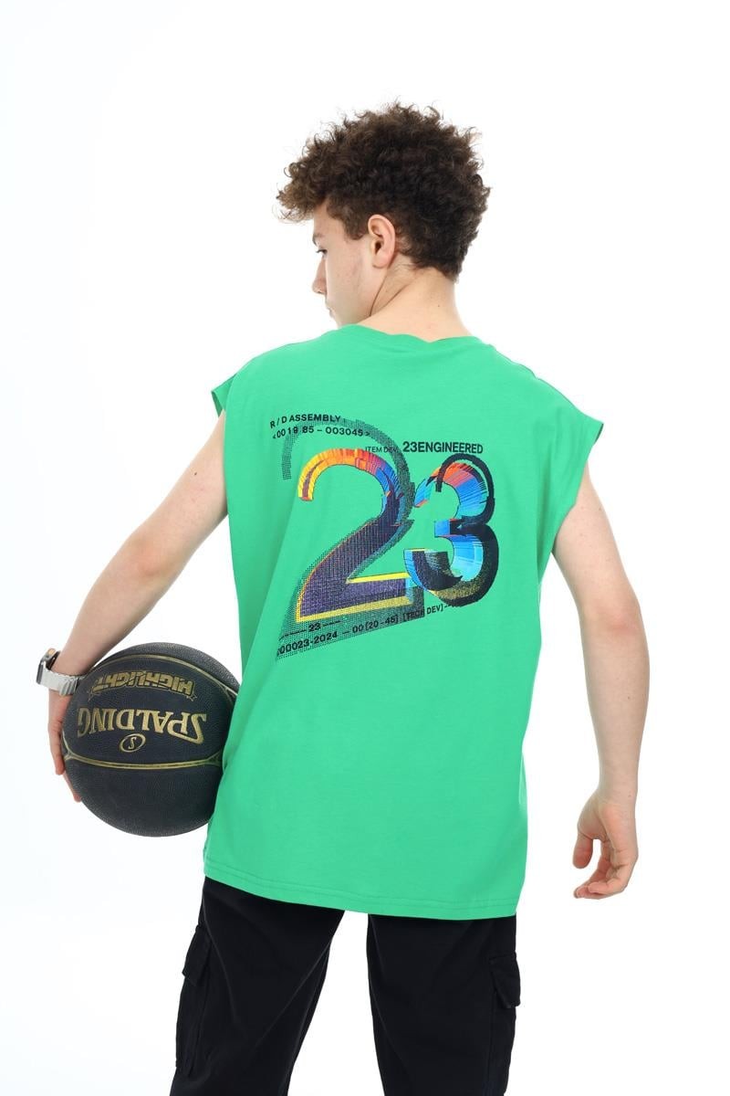09-15 Yaş Erkek Çocuk Yeşil Renk Kolsuz T-Shirt
