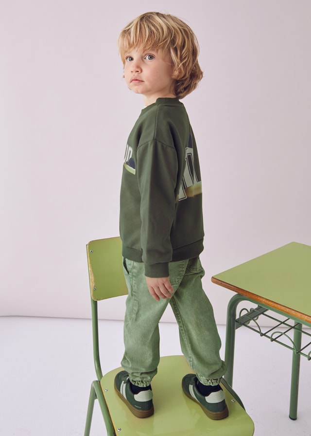 Mayoral 4-10 Yaş Erkek Çocuk Yeşil Sweatshirt – Ön ve Arkası Baskılı, İç Hafif Şardonlu