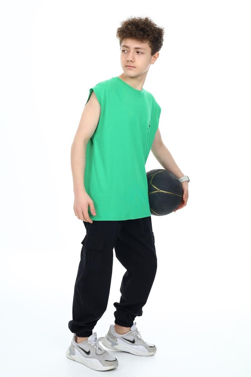 09-15 Yaş Erkek Çocuk Yeşil Renk Kolsuz T-Shirt