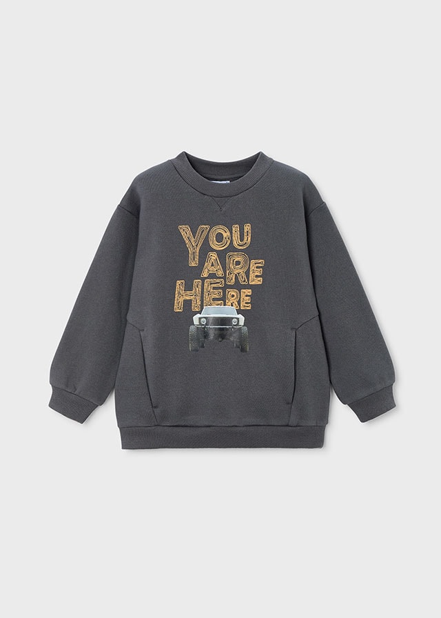 Mayoral 4-10 Yaş Erkek Çocuk Gri Polar Astarlı Baskılı Sweatshirt