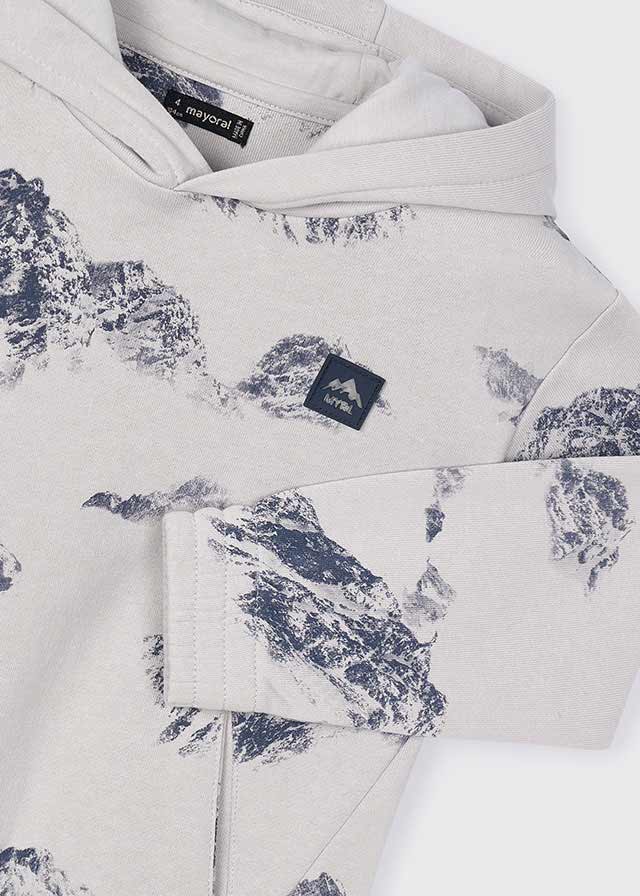 Mayoral Erkek Çocuk Gri Kapüşonlu Dağ Baskılı Sweatshirt | 4-10 Yaş, Kanguru Cepli, Lastikli