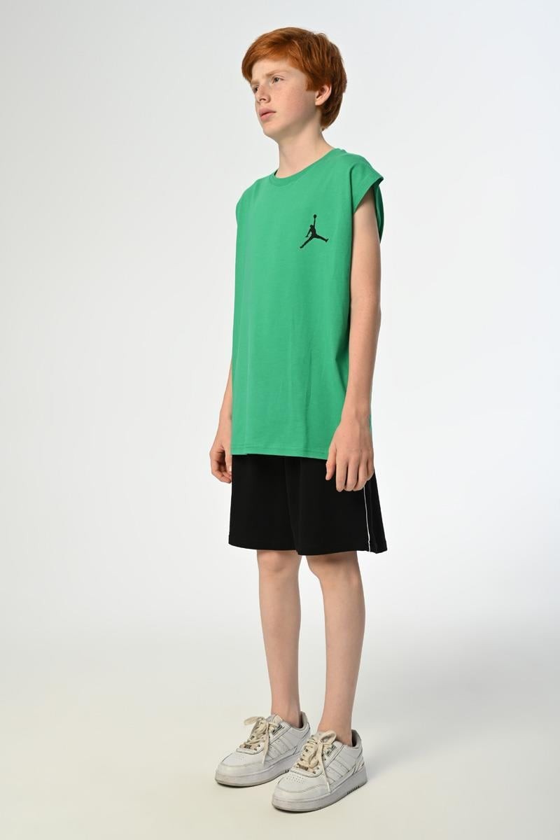 09-15 Yaş Erkek Çocuk Yeşil Renk Kolsuz T-Shirt