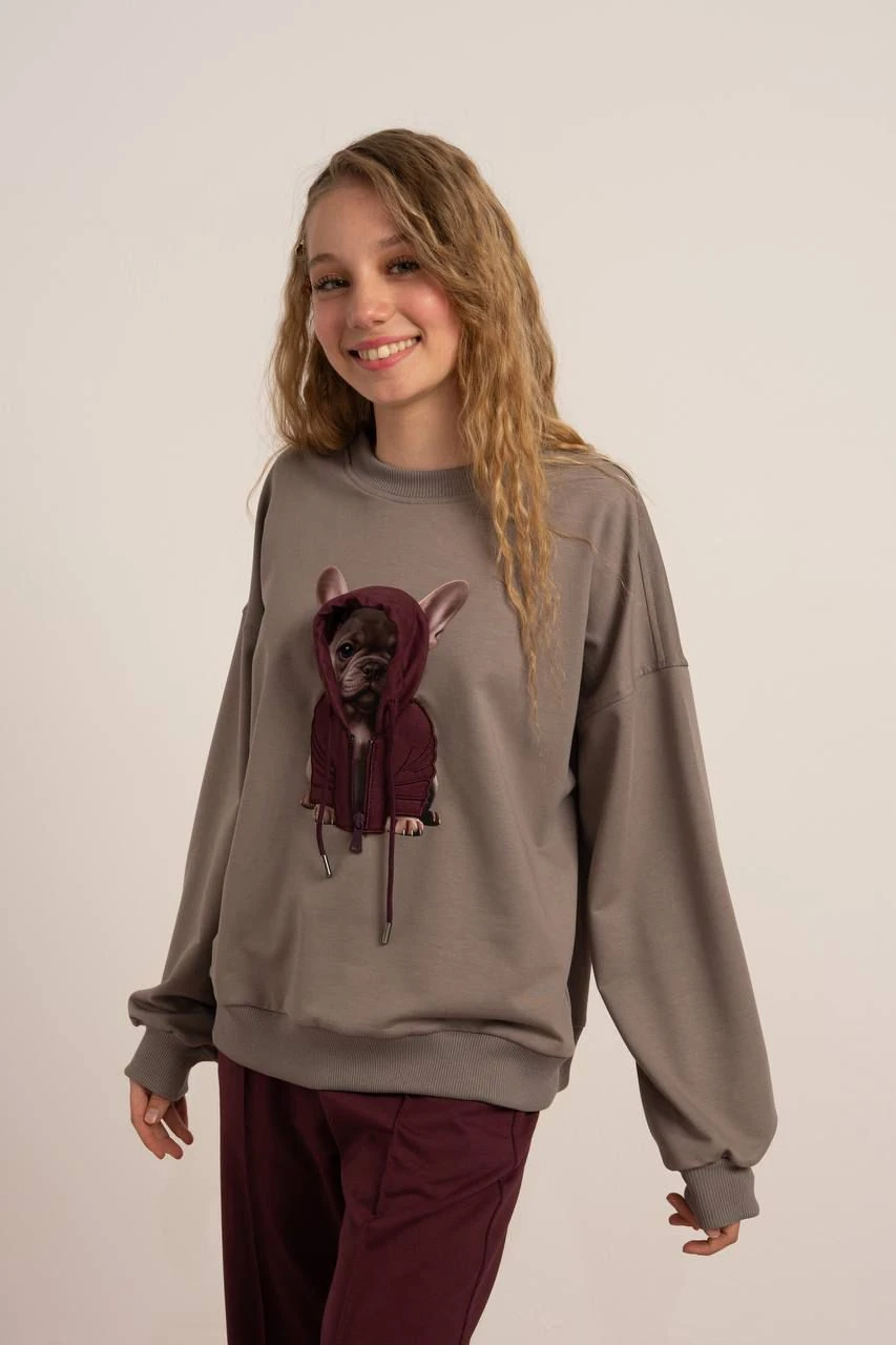 UGLY DUCK KAPŞONLU KÖPEKLİ SWEAT (09-15 YAŞ ARASI BEDENLER) - VİZON