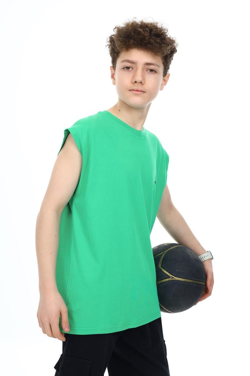 09-15 Yaş Erkek Çocuk Yeşil Renk Kolsuz T-Shirt