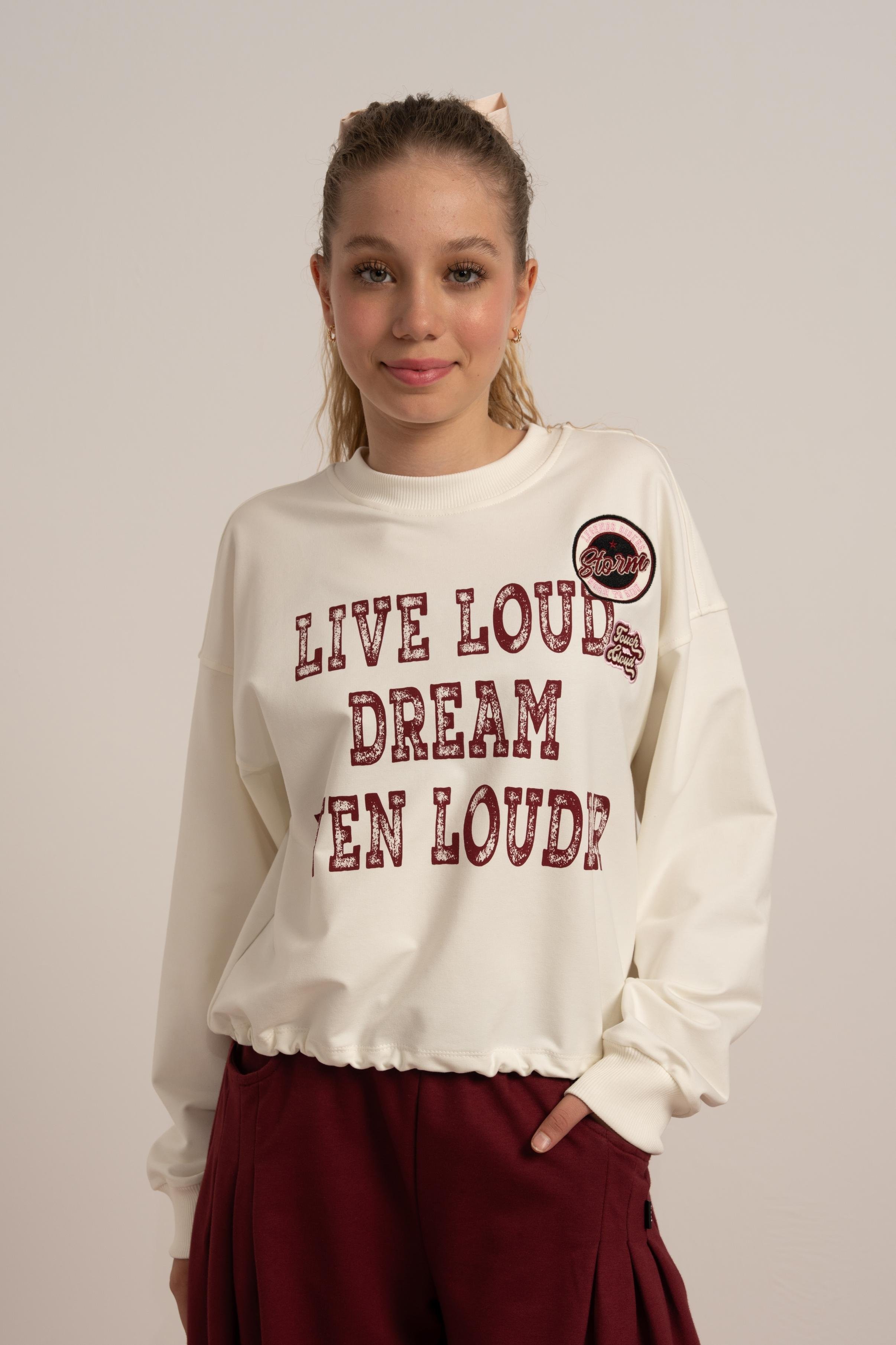 09-15 YAŞ KIZ ÇOCUK 2 İPLİK YAZI BASKILI SWEAT - EKRU-BORDO
