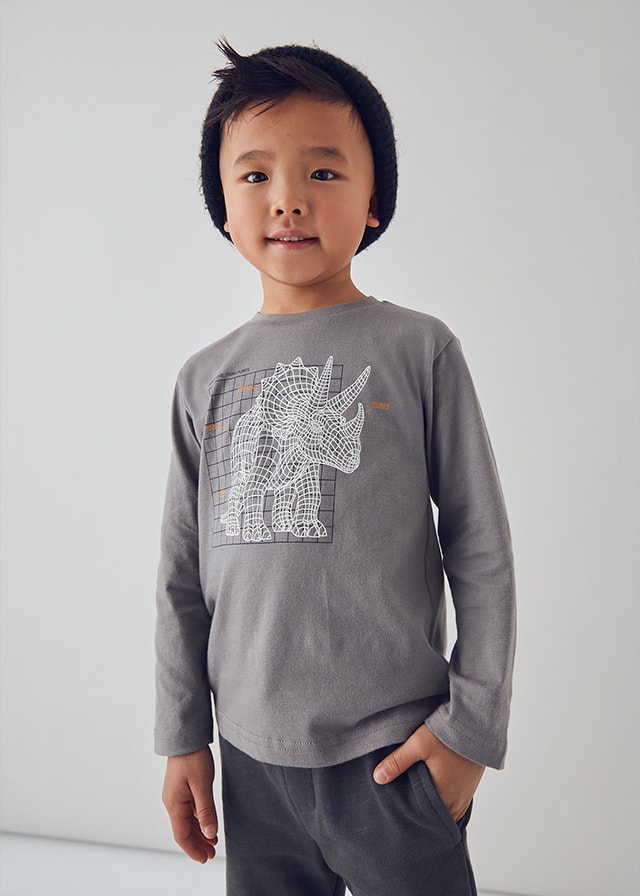 MAYORAL 4-10 YAŞ ARASI BASKILI UZUN KOLLU T-SHIRT - GRİ