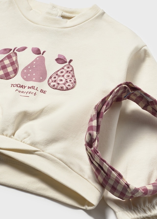 Mayoral Kız Bebek 3’lü Takım (1-4 Yaş) – Meyve Baskılı Sweatshirt, Ekose Etek ve Bandana