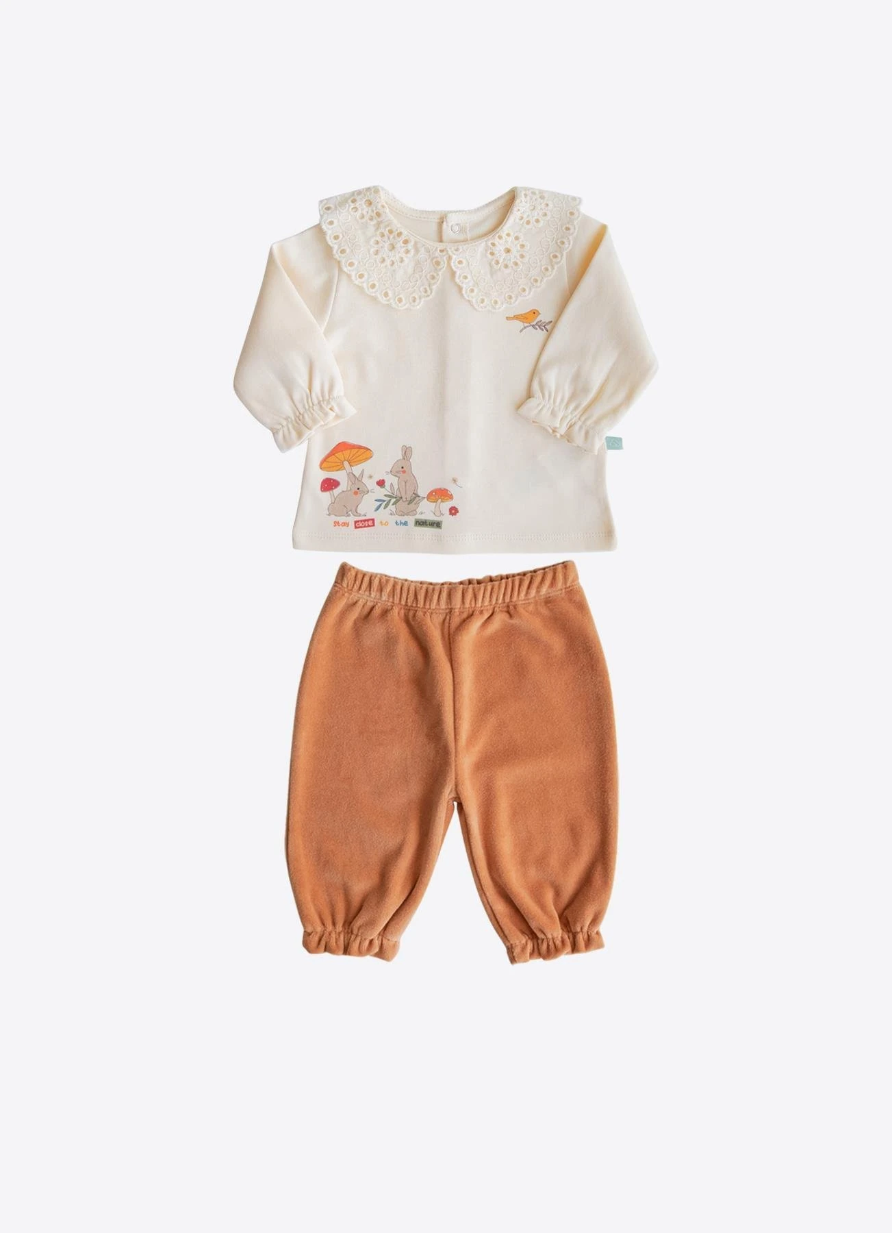 KİTİKATE 0-18 AY ORGANİK PAMUK MANTARLI İKİLİ TAKIM - TURUNCU