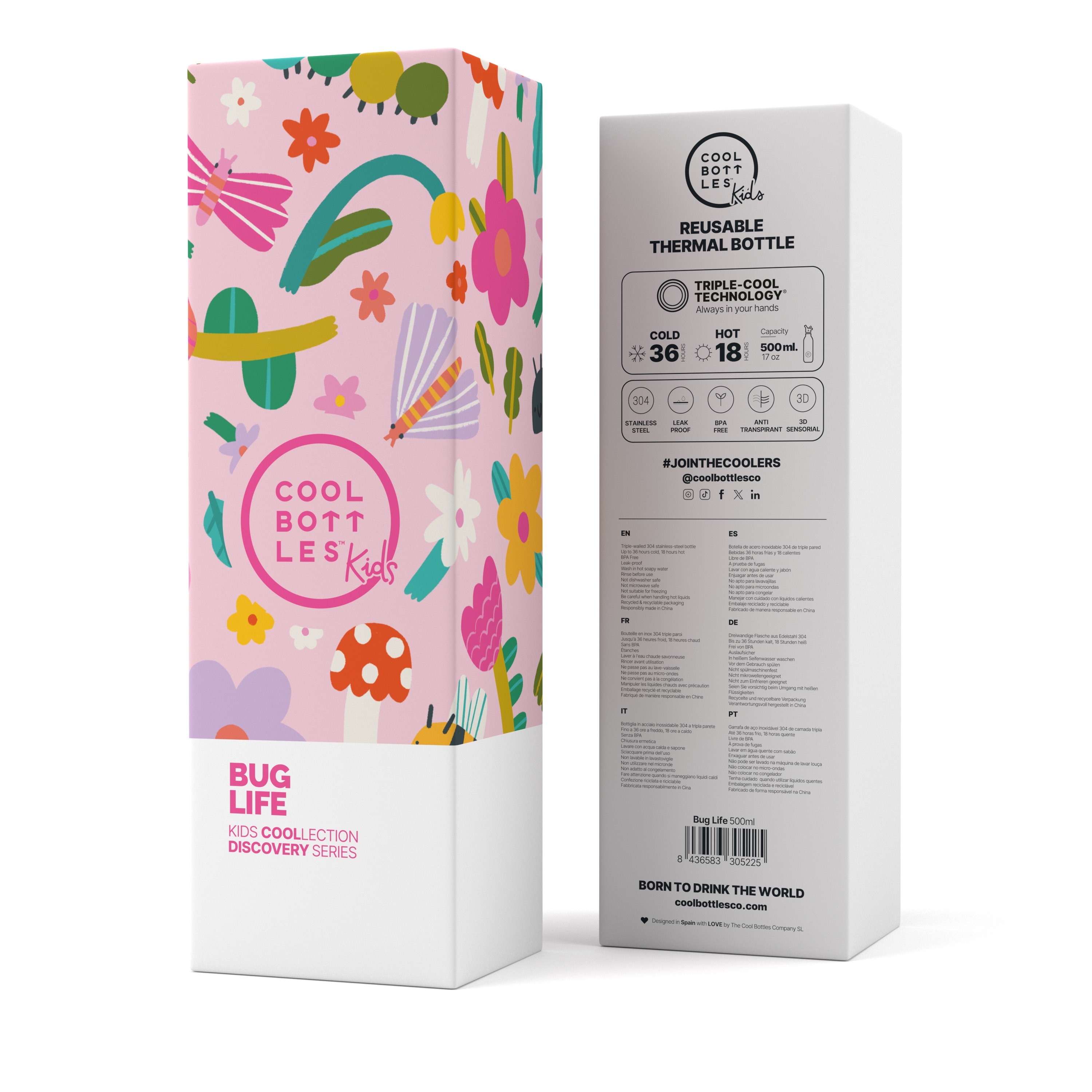 COOL BOTTLES BOTTLES DISCOVERY SERİSİ BUG LİFE 500ML - PEMBE | Çocuklar İçin Paslanmaz Çelik Suluk