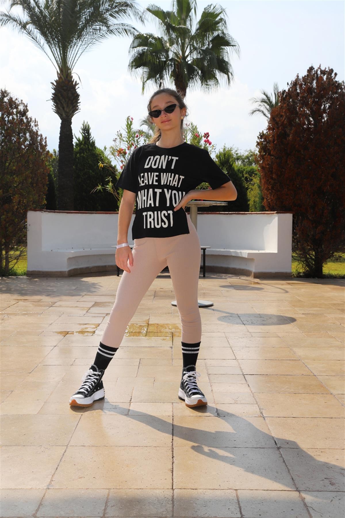 09-14 Yaş Kız Çocuk Siyah Me T-Shirt