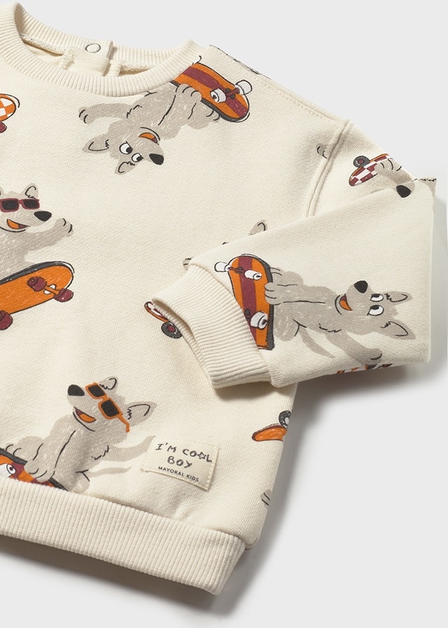 Mayoral 1-4 Yaş Erkek Bebek Bej Bisiklet Yaka Uzun Kollu Şardonlu Köpek Baskılı Sweat