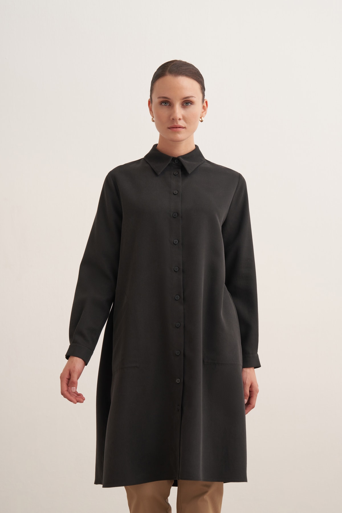 %100 Tensel Cepli Tunik - Siyah