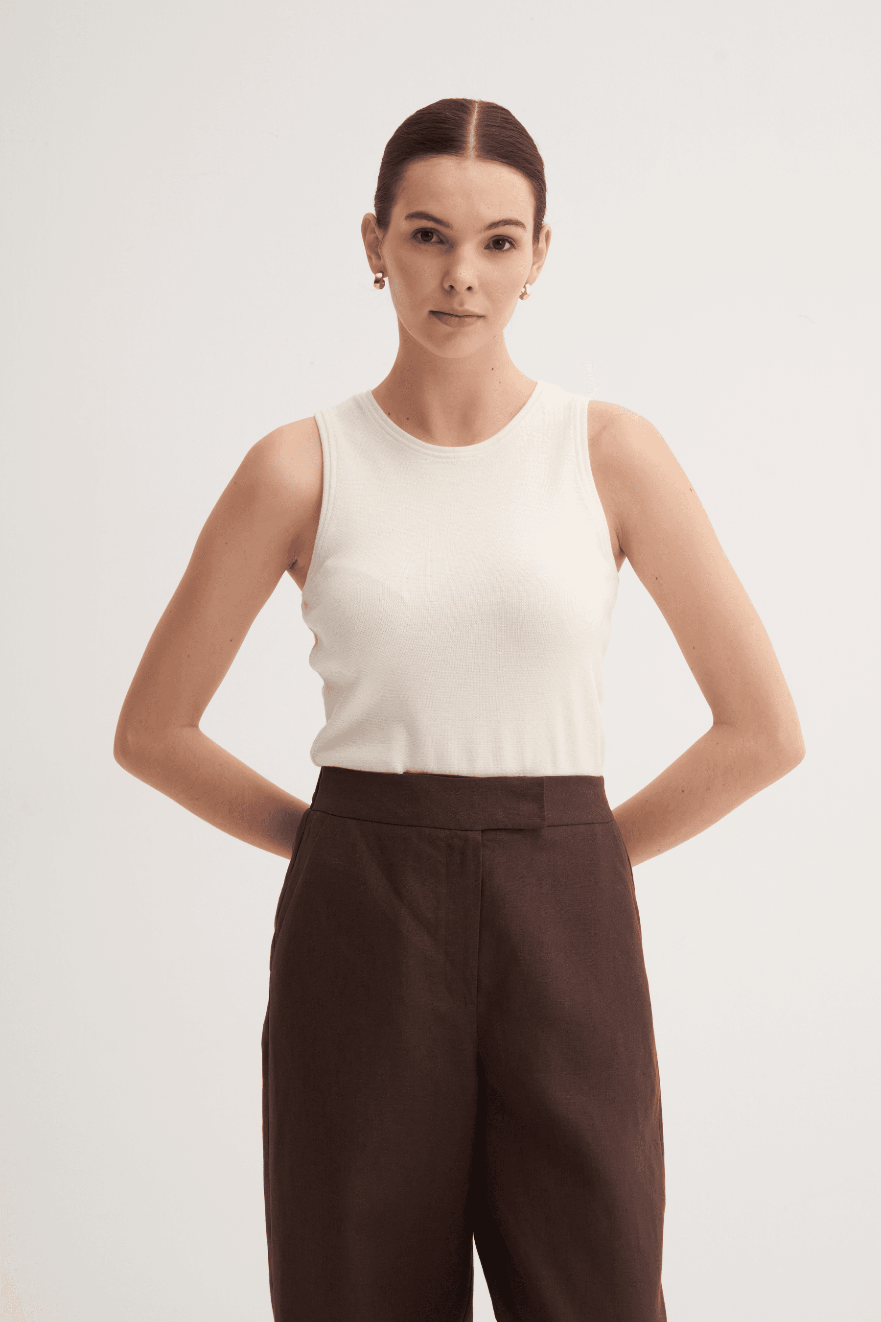 %100 Keten Rahat Pantolon - Kahve