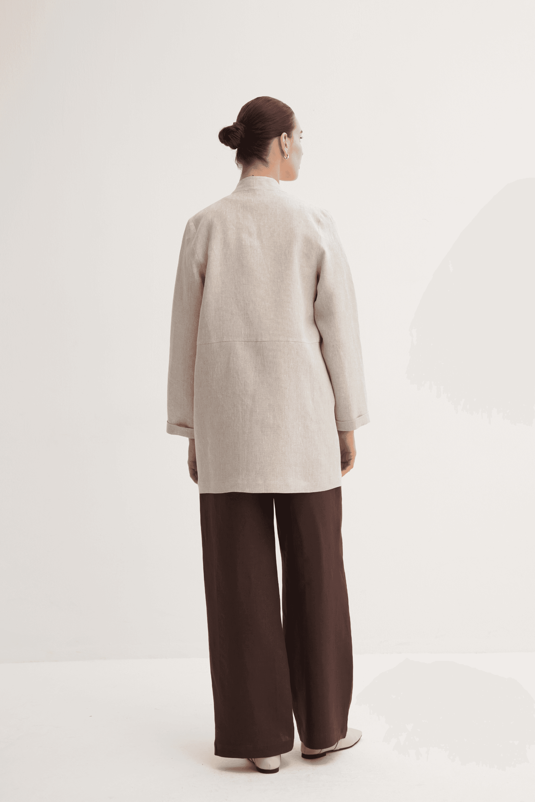 %100 Keten Düğme Kapamalı Kimono - Natürel