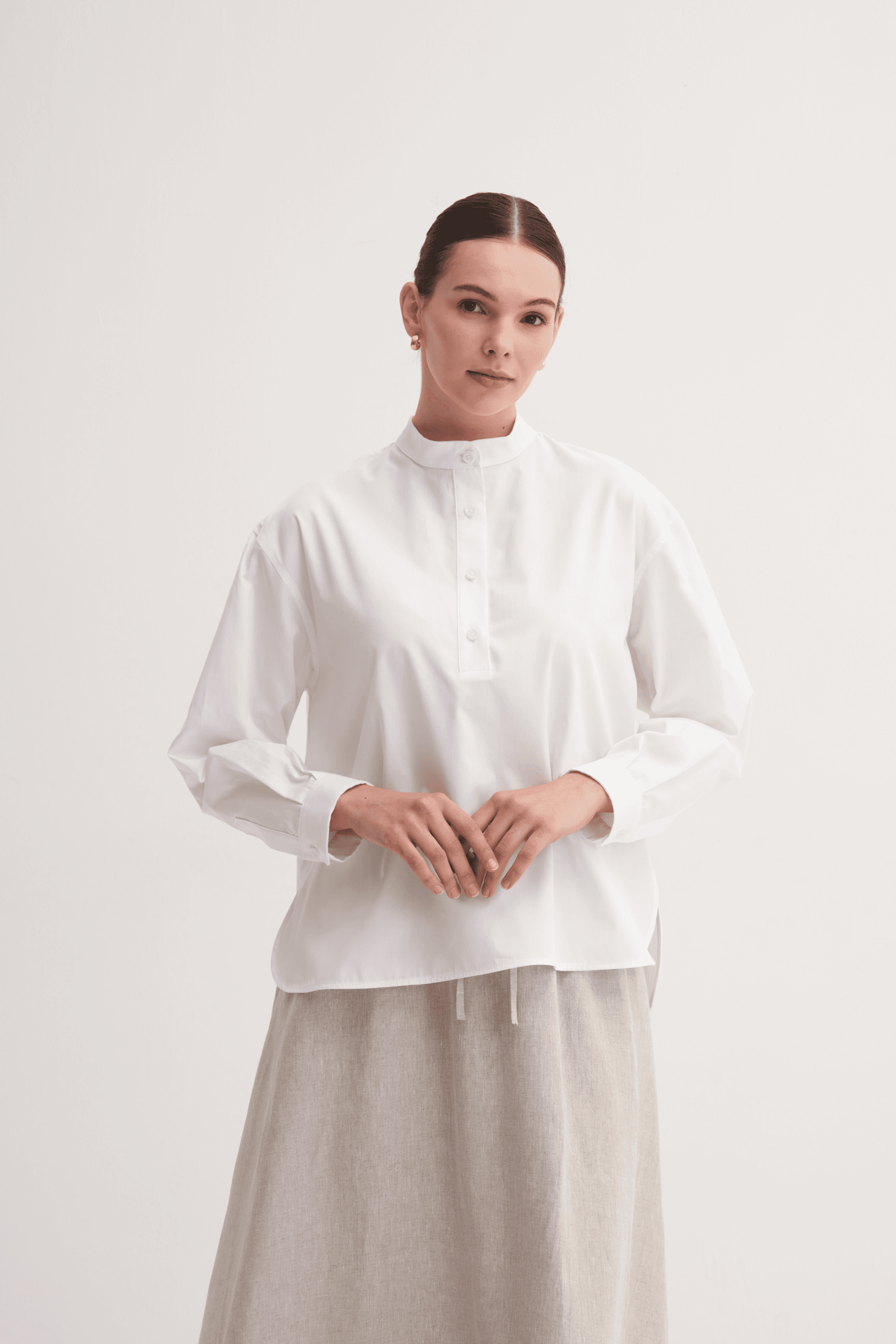 %100 Pamuk Oversize Bluz - Beyaz