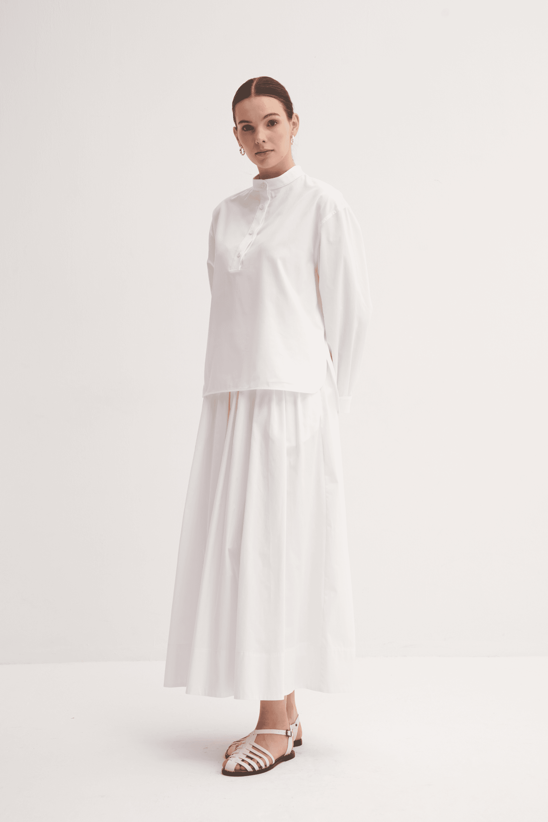 %100 Pamuk Oversize Bluz & Pileli Etek Takım
