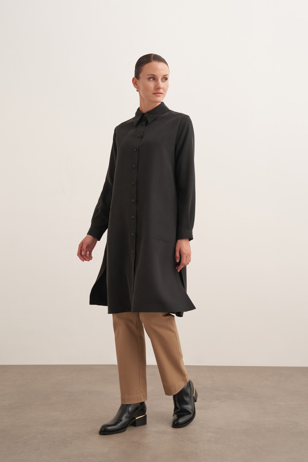 %100 Tensel Cepli Tunik - Siyah