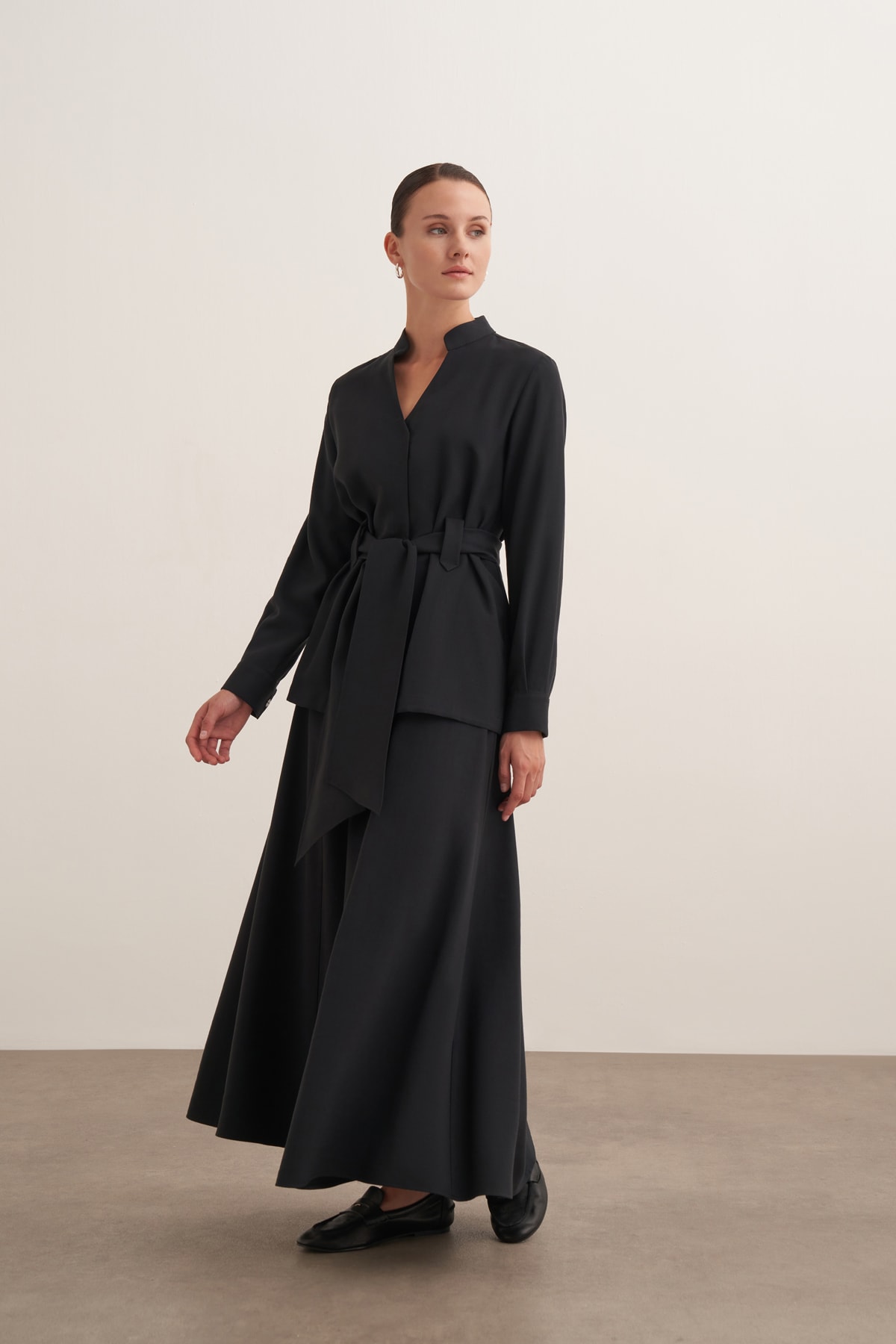 Kemerli Kimono & Dikiş Detaylı Etek Takım