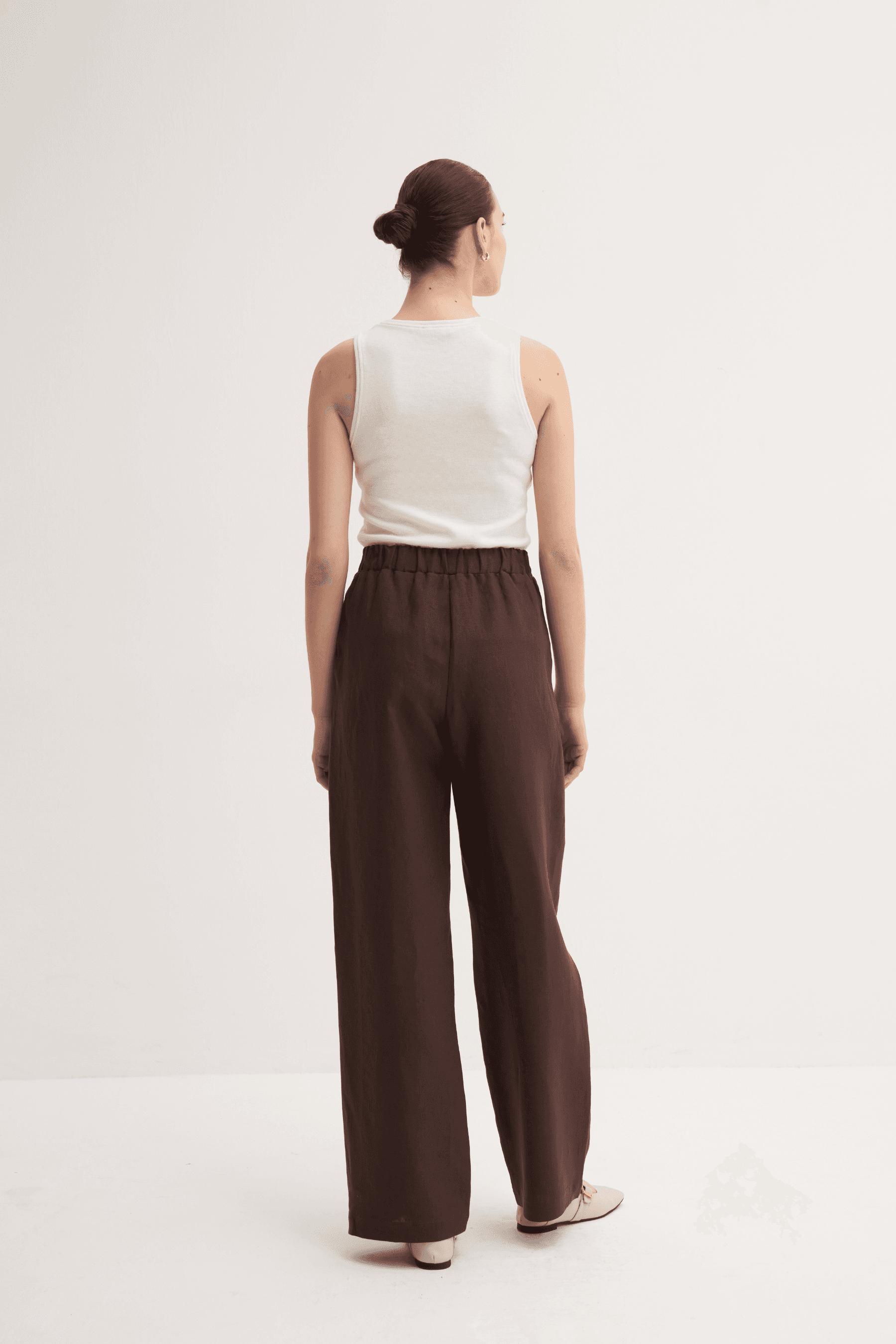 %100 Keten Rahat Pantolon - Kahve