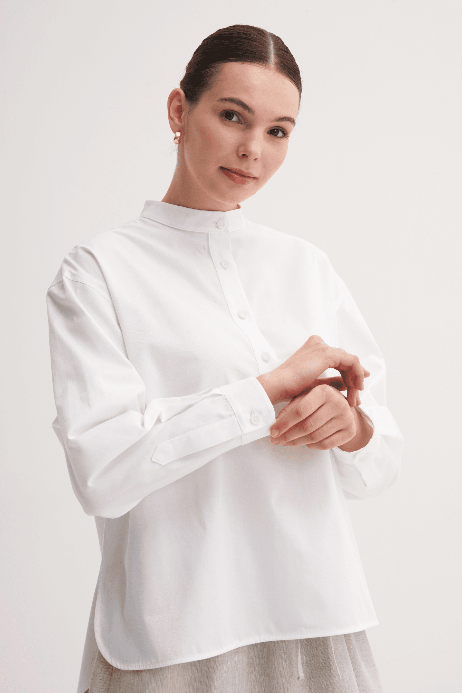 %100 Pamuk Oversize Bluz - Beyaz