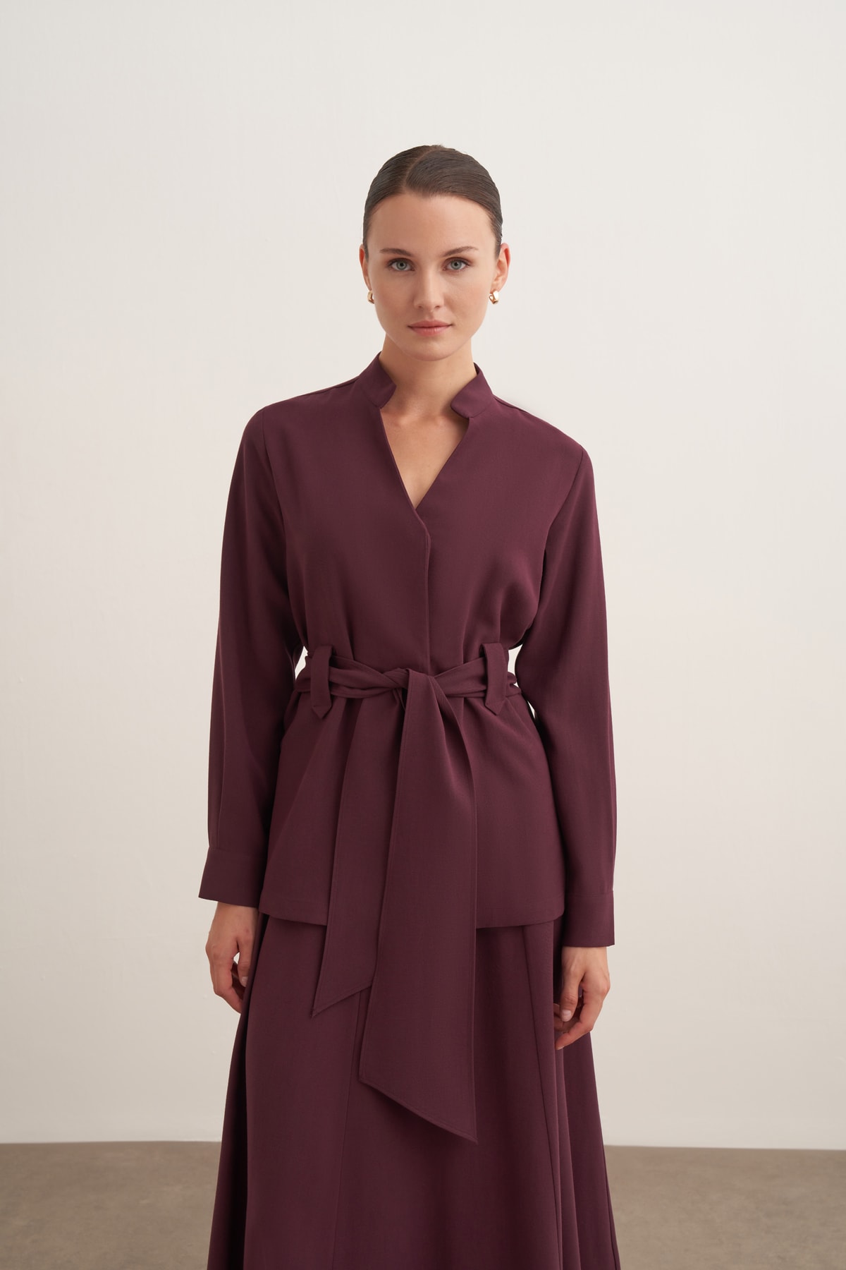 Kemerli Kimono & Dikiş Detaylı Etek Takım