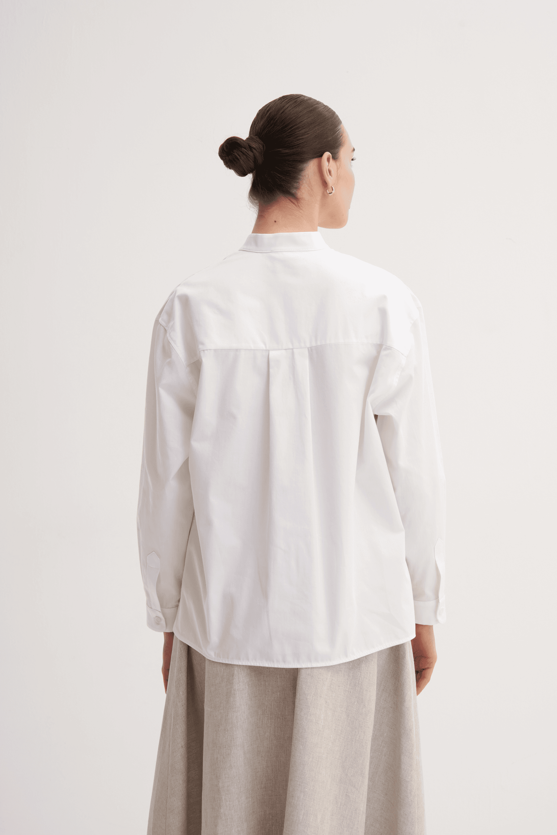 %100 Pamuk Oversize Bluz - Beyaz