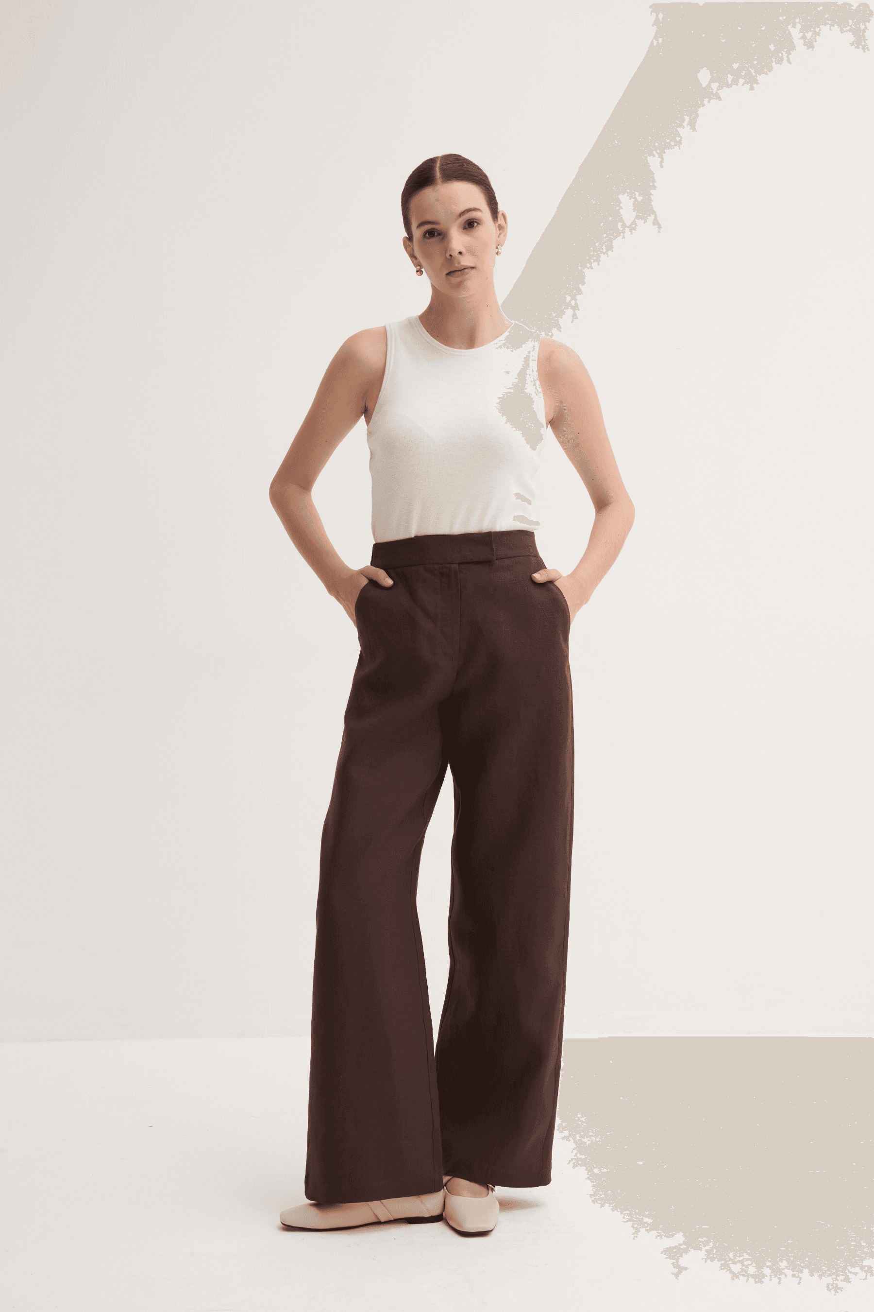 %100 Keten Rahat Pantolon - Kahve