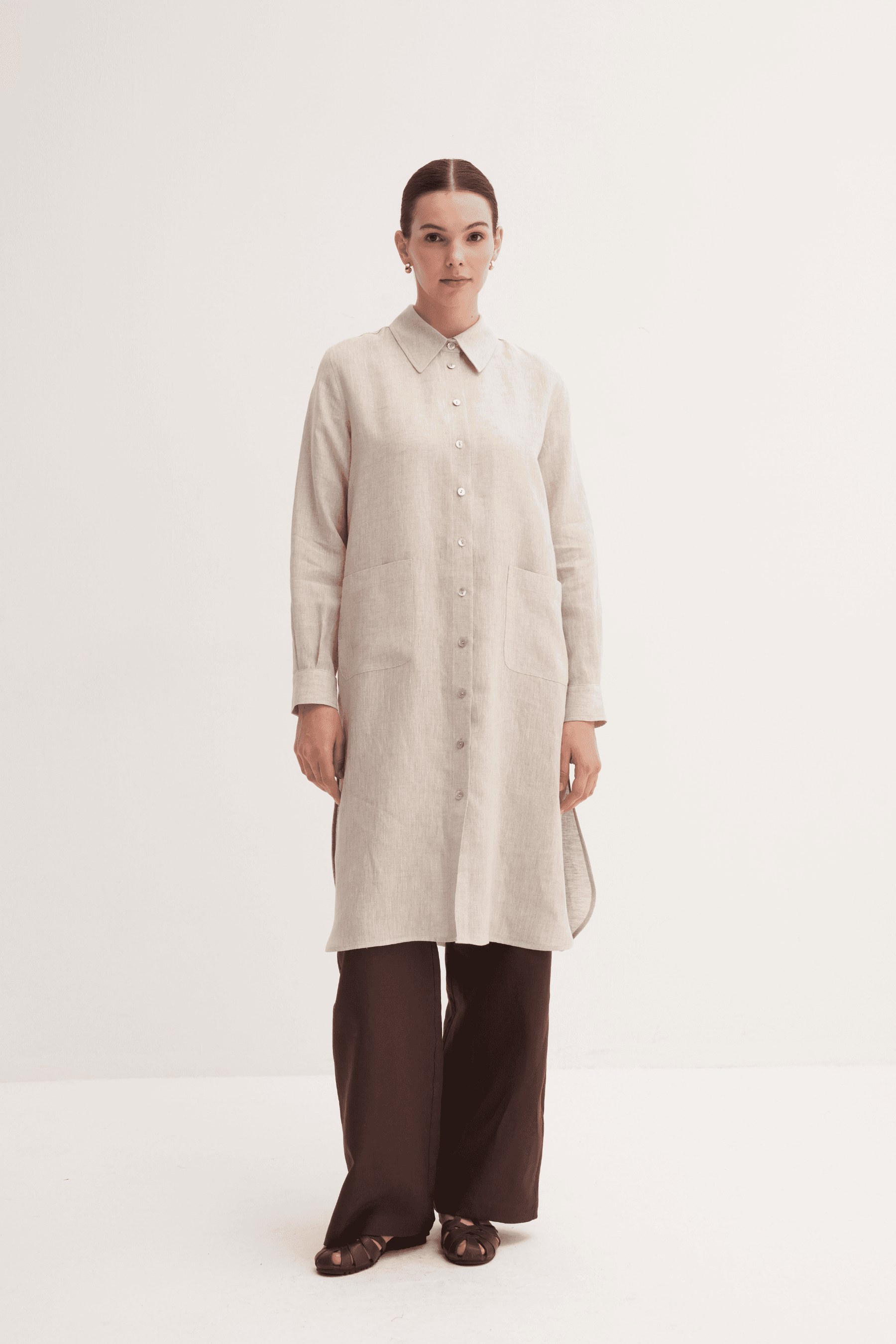 %100 Keten Cep Detaylı Tunik & Rahat Pantolon Takım