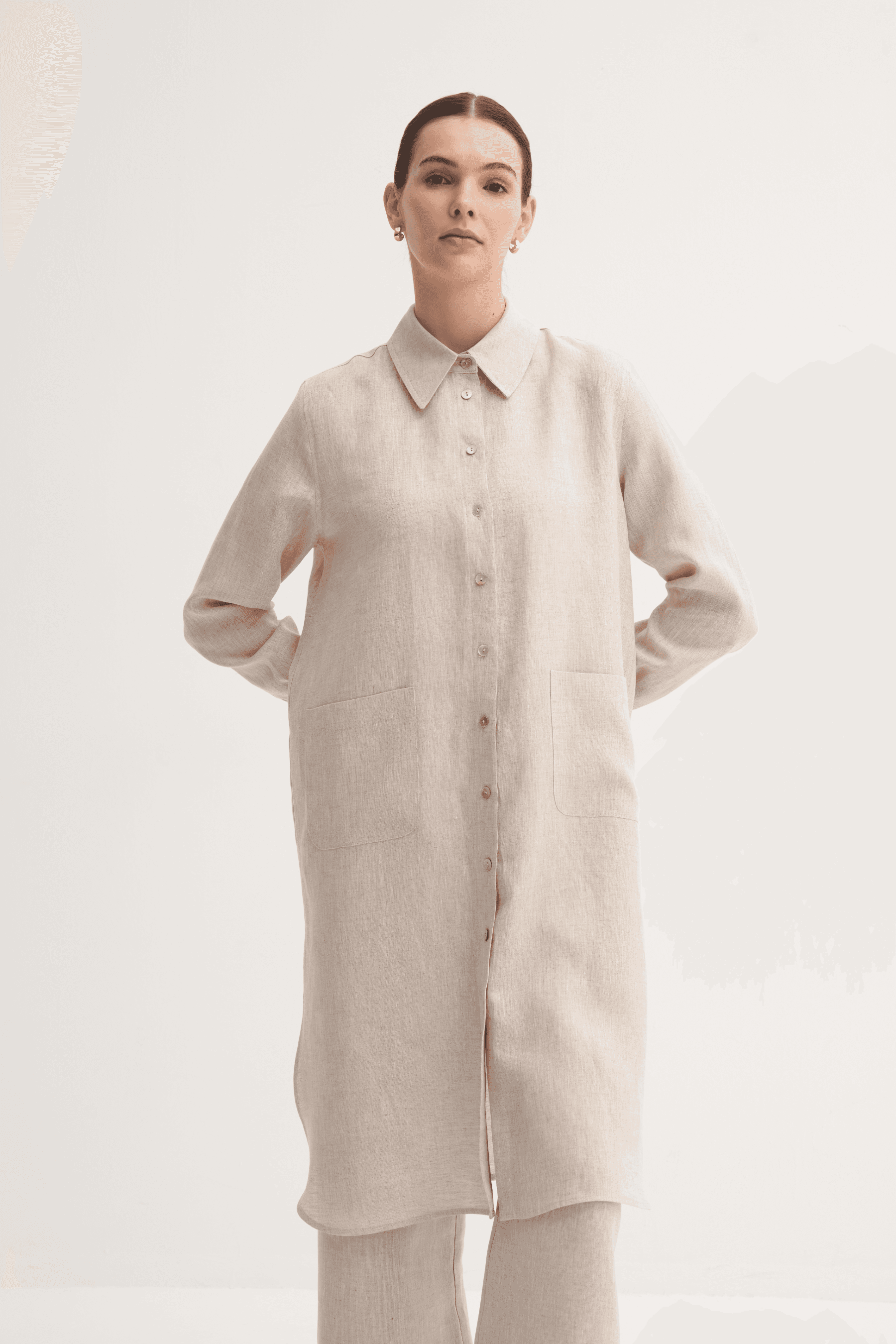 %100 Keten Cep Detaylı Tunik & Rahat Pantolon Takım