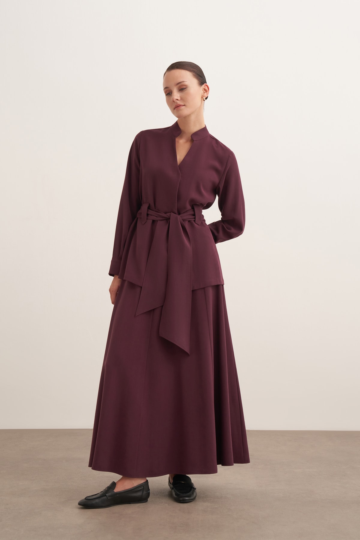 Kemerli Kimono & Dikiş Detaylı Etek Takım