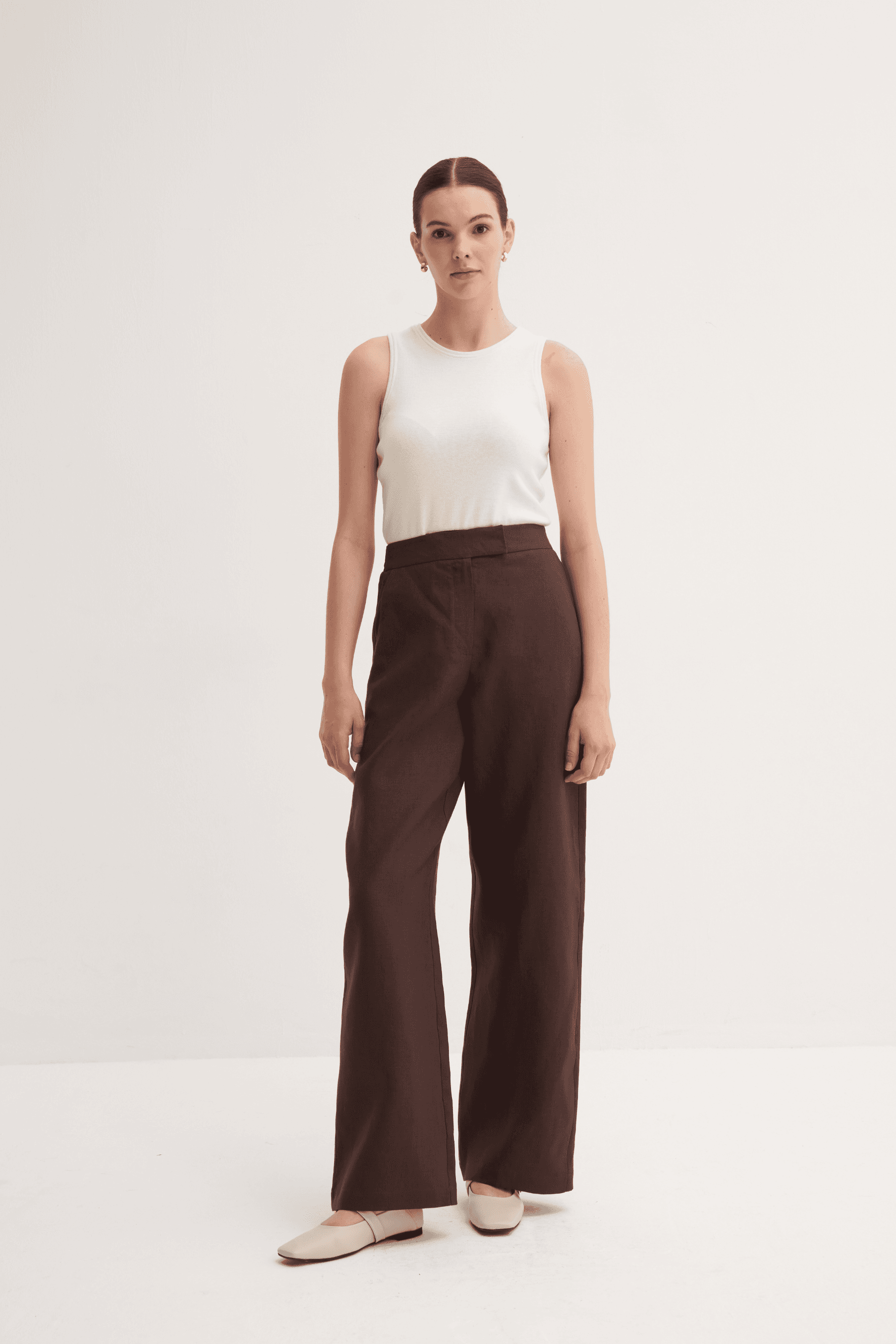 %100 Keten Rahat Pantolon - Kahve