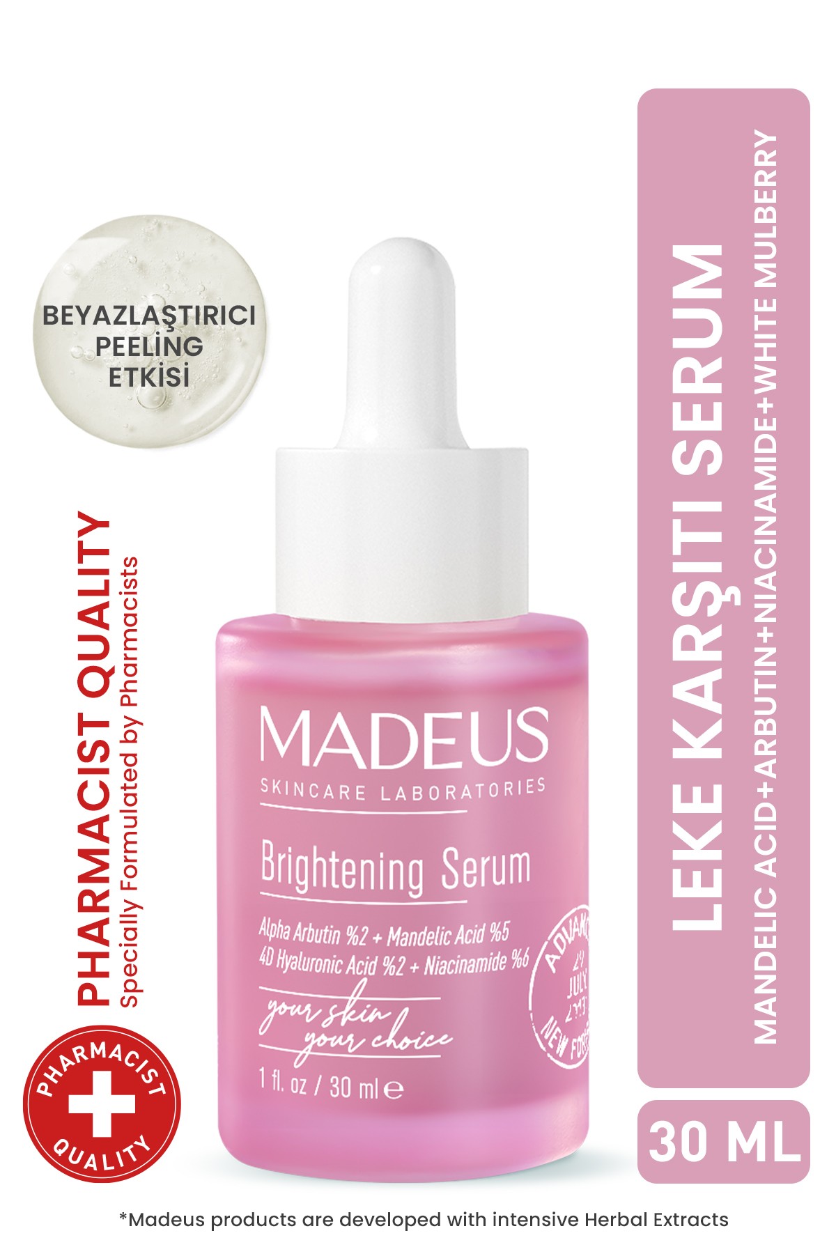 Leke Karşıtı ve Aydınlatıcı Etkili %2 Alpha Arbutin +%5 Mandelic Acid İçeren Brightening Serum 30 ML