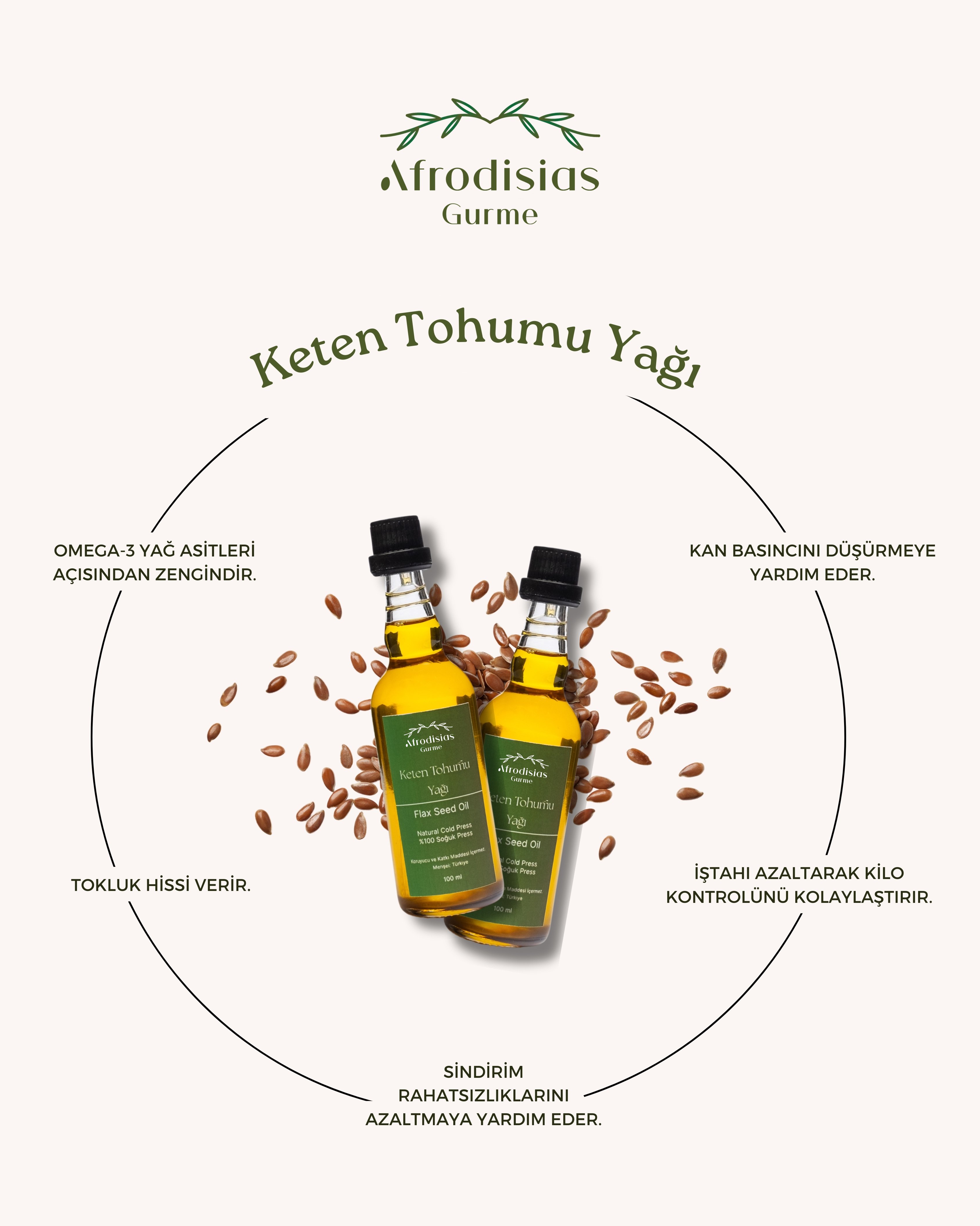 Keten Tohumu Yağı 100 ML - %100 Doğal Soğuk Sıkım