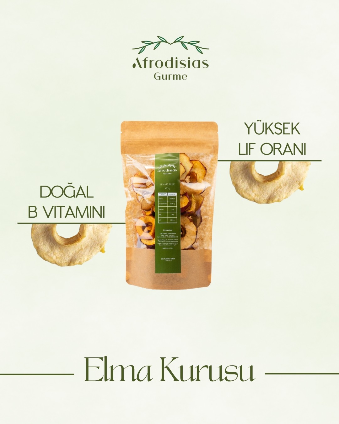 Elma Kurusu 100g - Dondurularak Kurutulmuş %100 Vegan Elma Kurusu