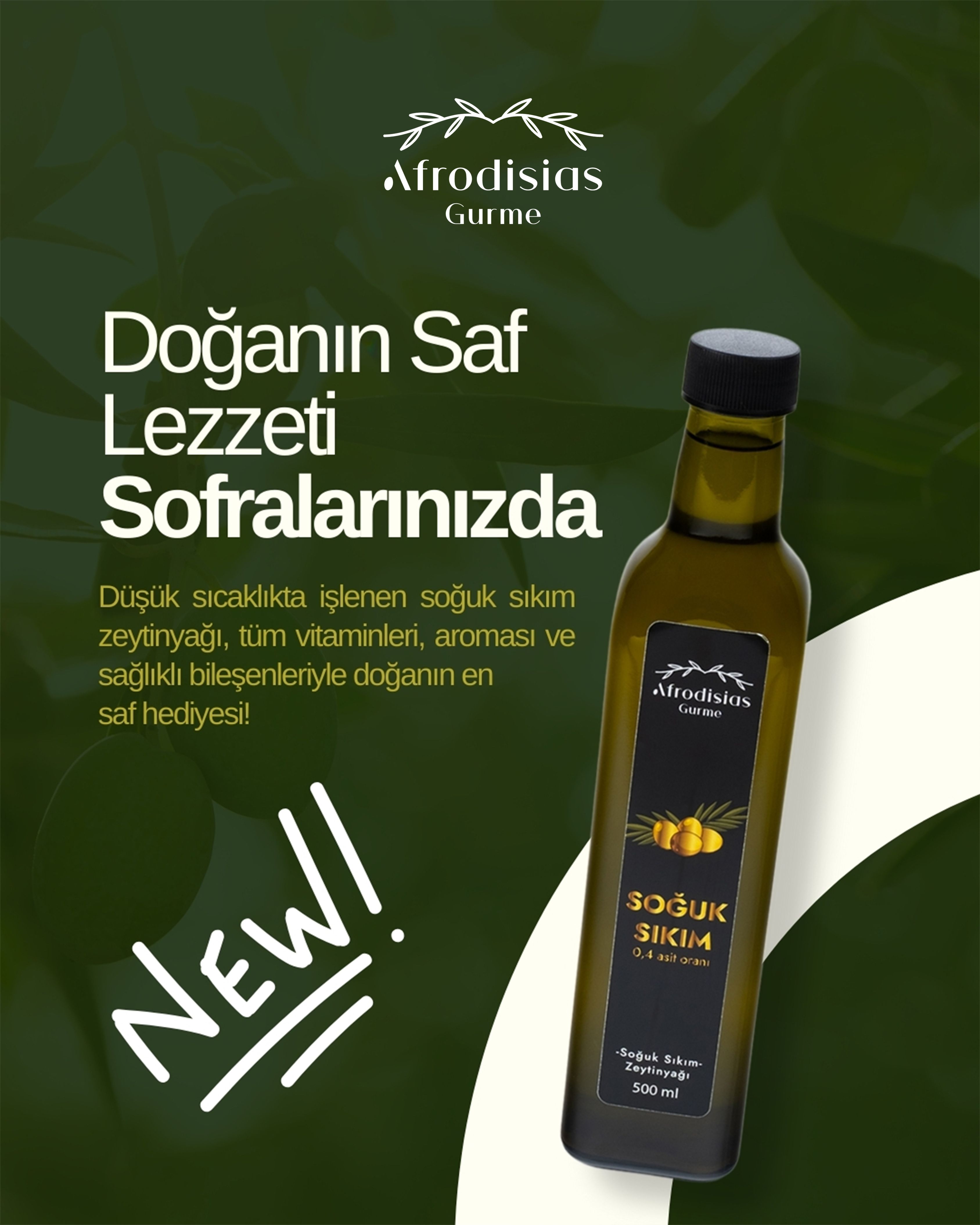 Afrodisias Gurme 500ml Yüksek Polifenollü Soğuk Sıkım Natürel Sızma Zeytinyağı - Yeni Hasat