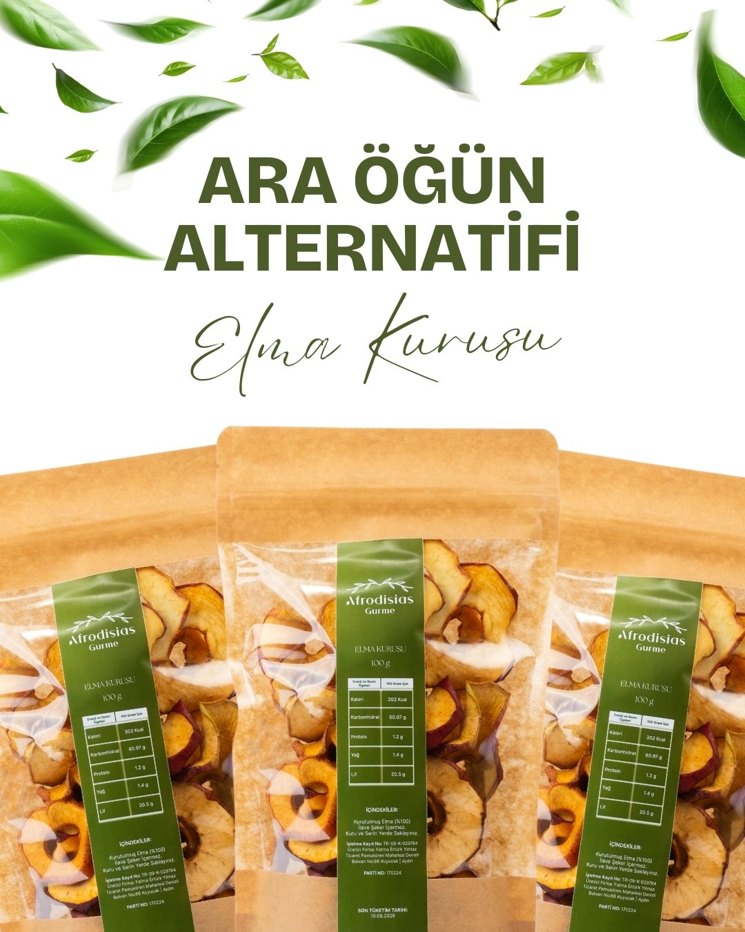 Elma Kurusu 100g - Dondurularak Kurutulmuş %100 Vegan Elma Kurusu