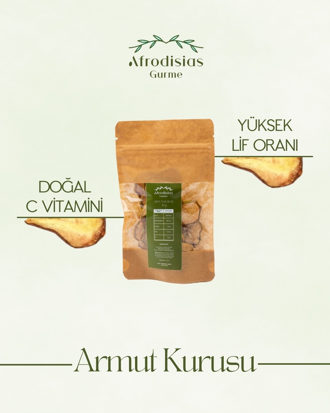 Armut Kurusu 30g - Dondurularak Kurutulmuş %100 Vegan Armut Kurusu