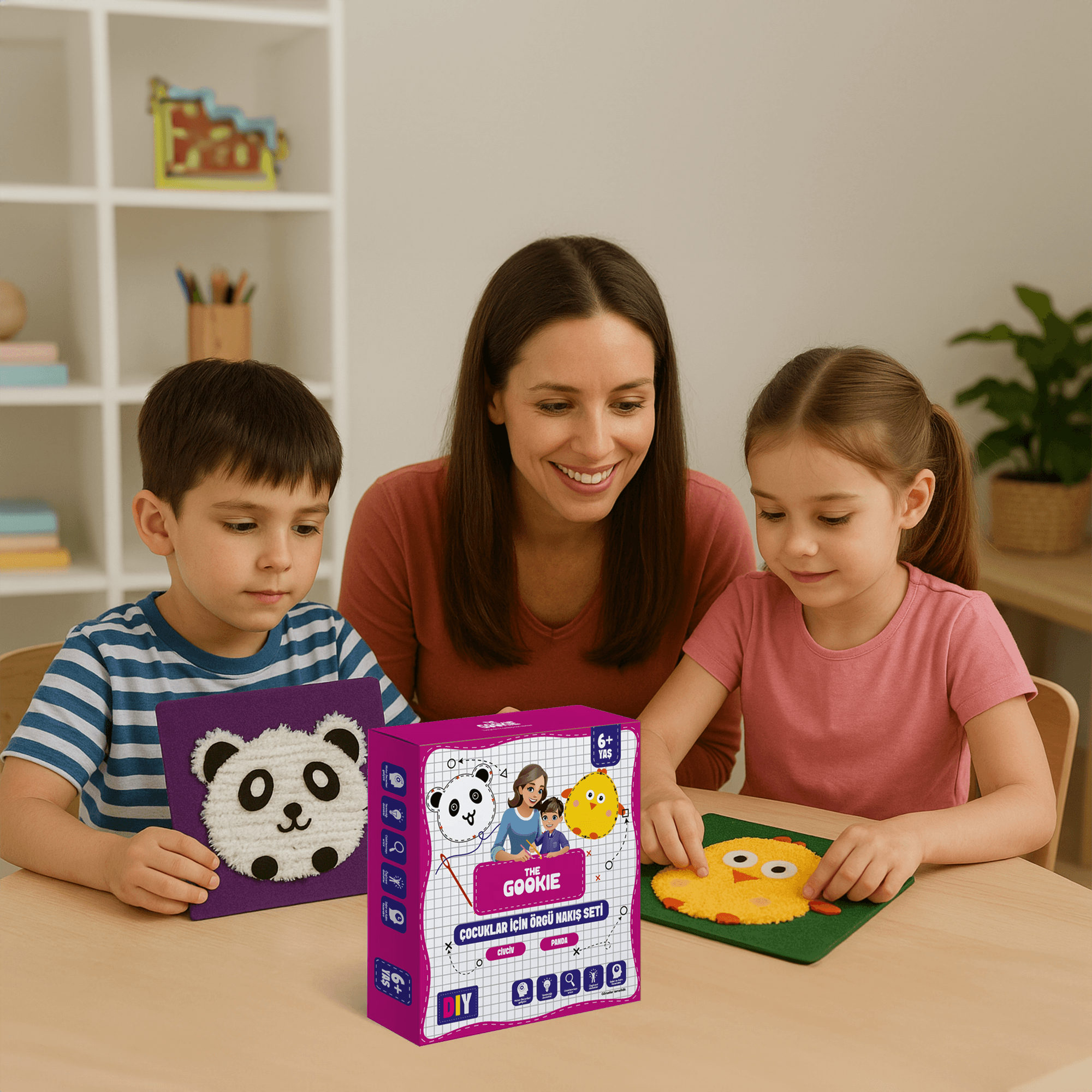 Çocuklar Için Panda Civciv Keçe Örgü Seti
